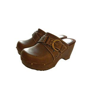 Vintage Y2K Bongo Studded Slip On Clogs Platform Shoes Brown Sz 5 1/2